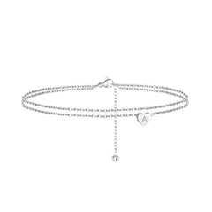 Tiny Silver Anklet for Women, Dainty Heart Initial Anklet