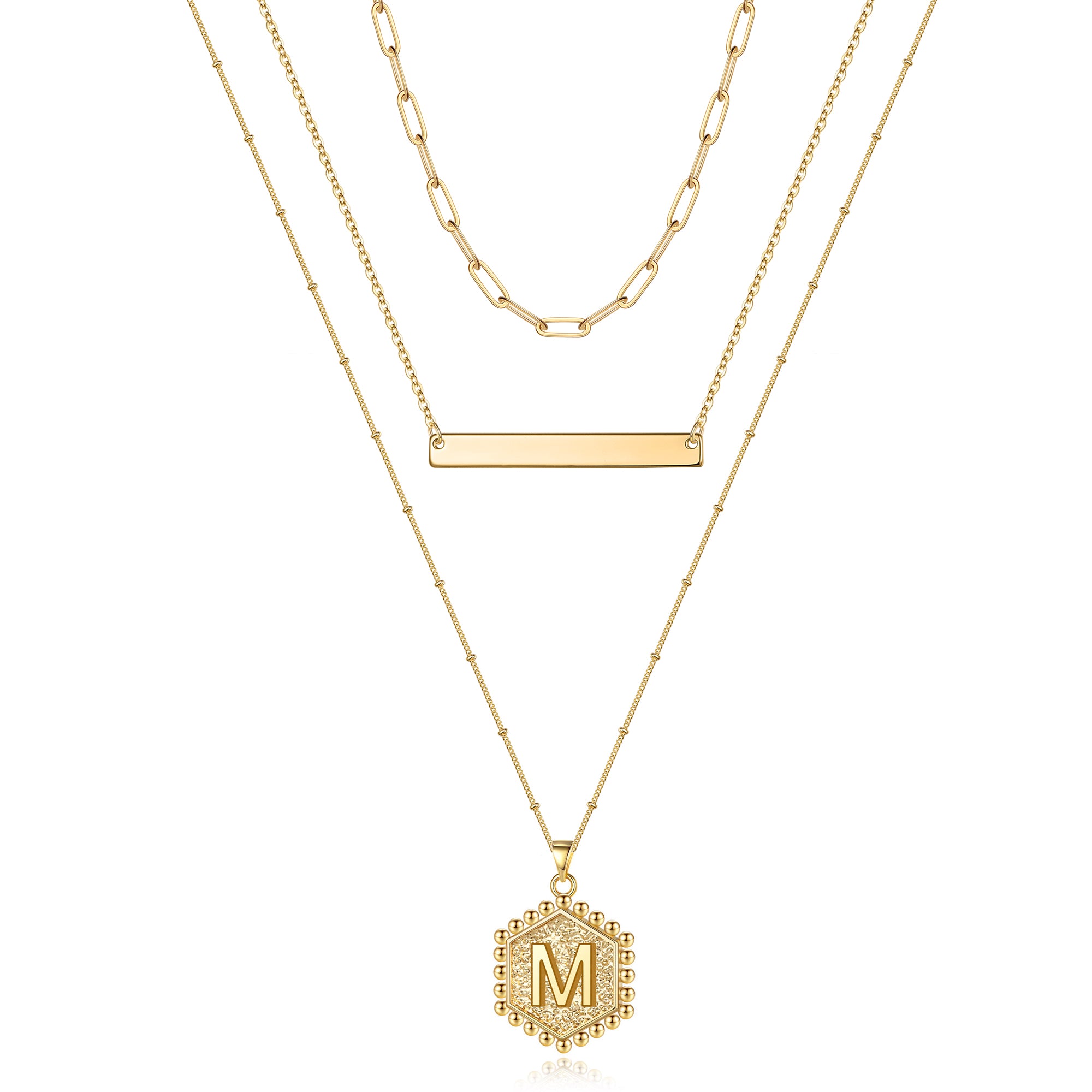 Layered Hexagon Initial Pendant Necklace
