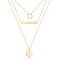 3PCS Circle&Bar&Disc Dainty Layered Choker Necklace