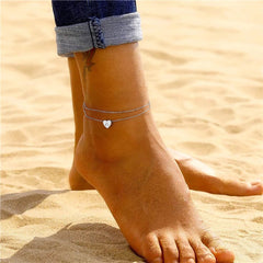 Tiny Silver Anklet for Women, Dainty Heart Initial Anklet