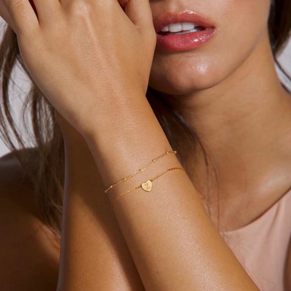 Heart Initial Bracelets for Women