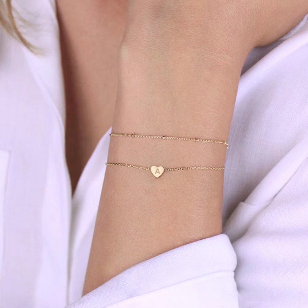 Heart Initial Bracelets for Women